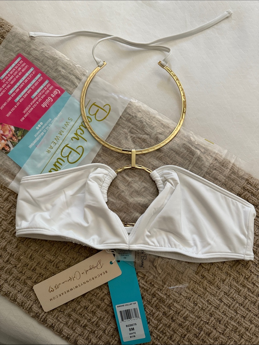 Beach Bunny White Ring-Accent Bandeau Bikini Top